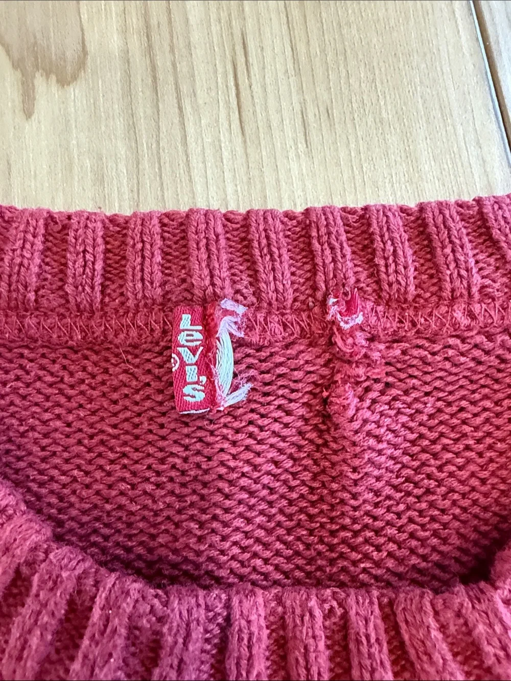 Levi's Men's Crewneck Sweater in Burgundy with Gray Stripes